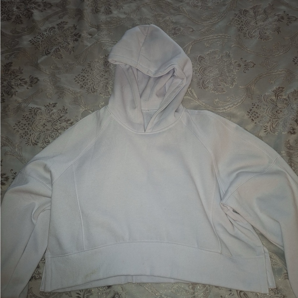 White and Blue Oversized Crop Hoodie